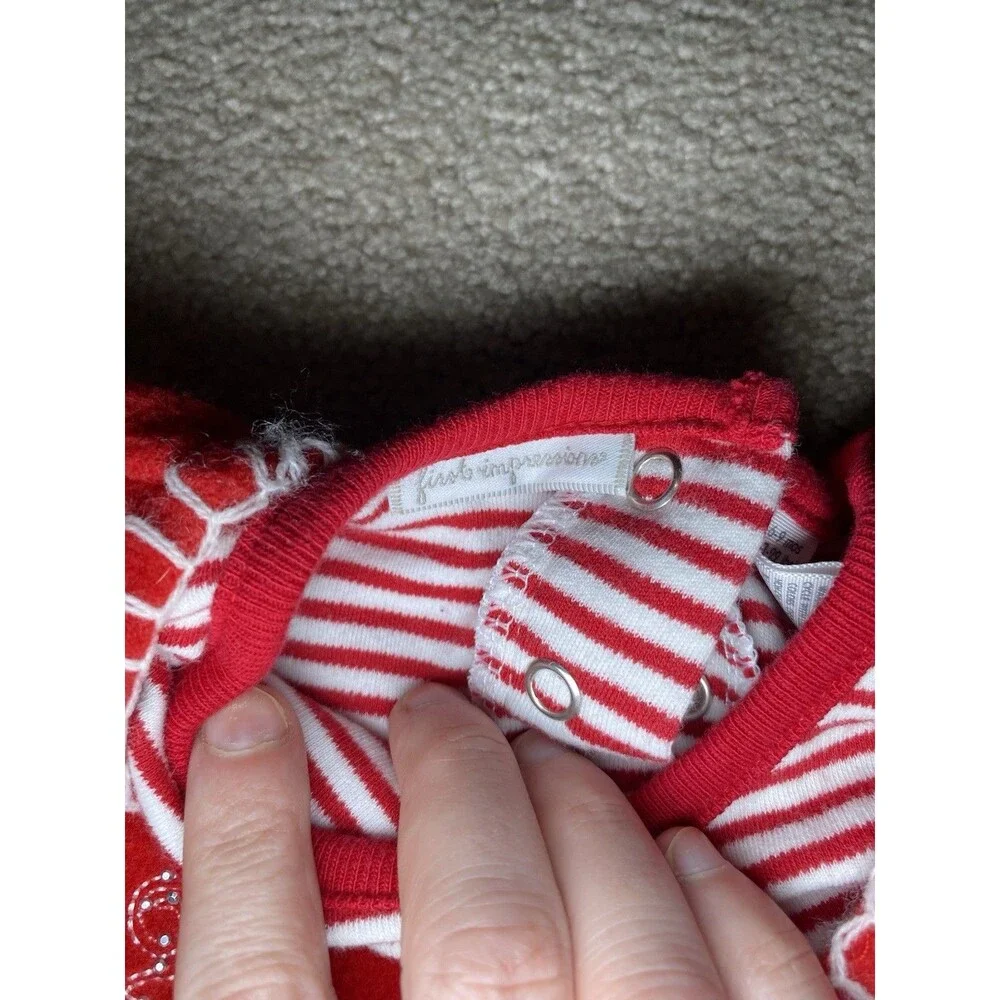 First Impressions Christmas Santa North Pole Red Romper Size 6-9 Months